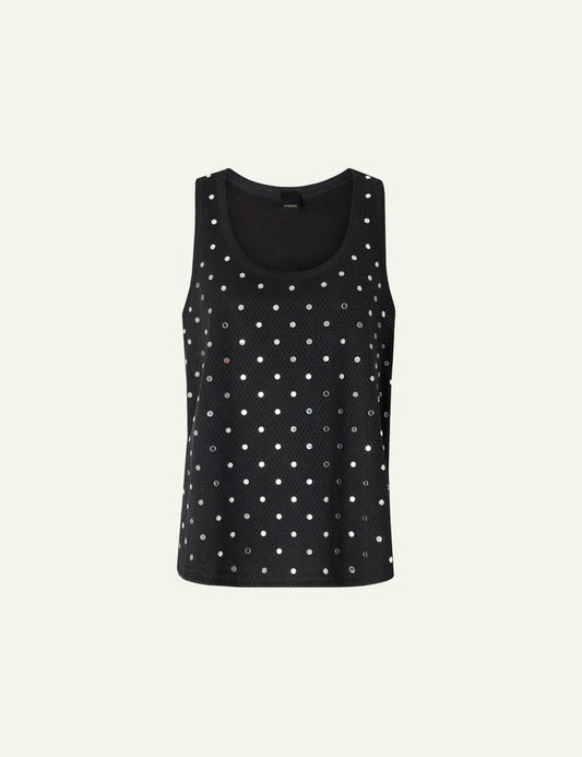 Pinko mesh tank top black mirror details front flat view