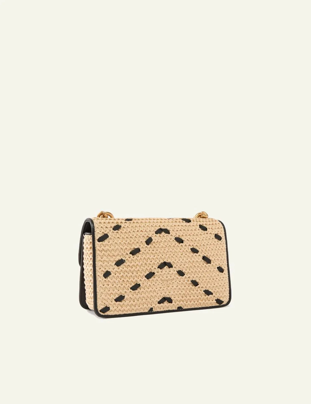Pinko mini love bag rafia beige black zig zag chain strap back view