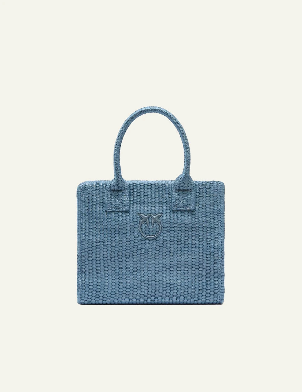 Pinko mini raffia bag blue Love Birds logo front view