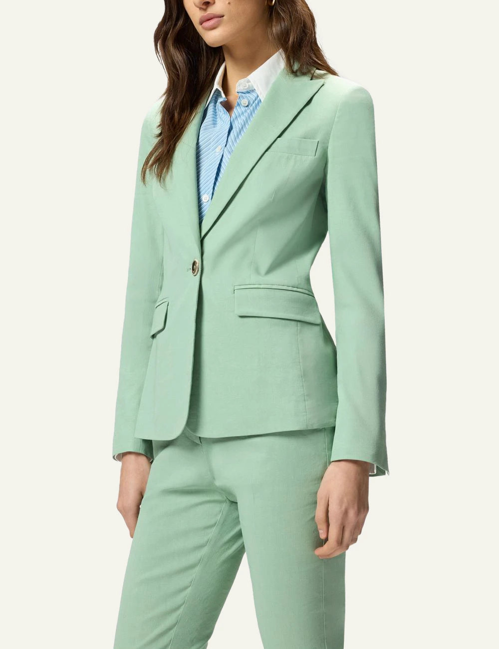 Pinko mint green blazer linen viscose single button front model view