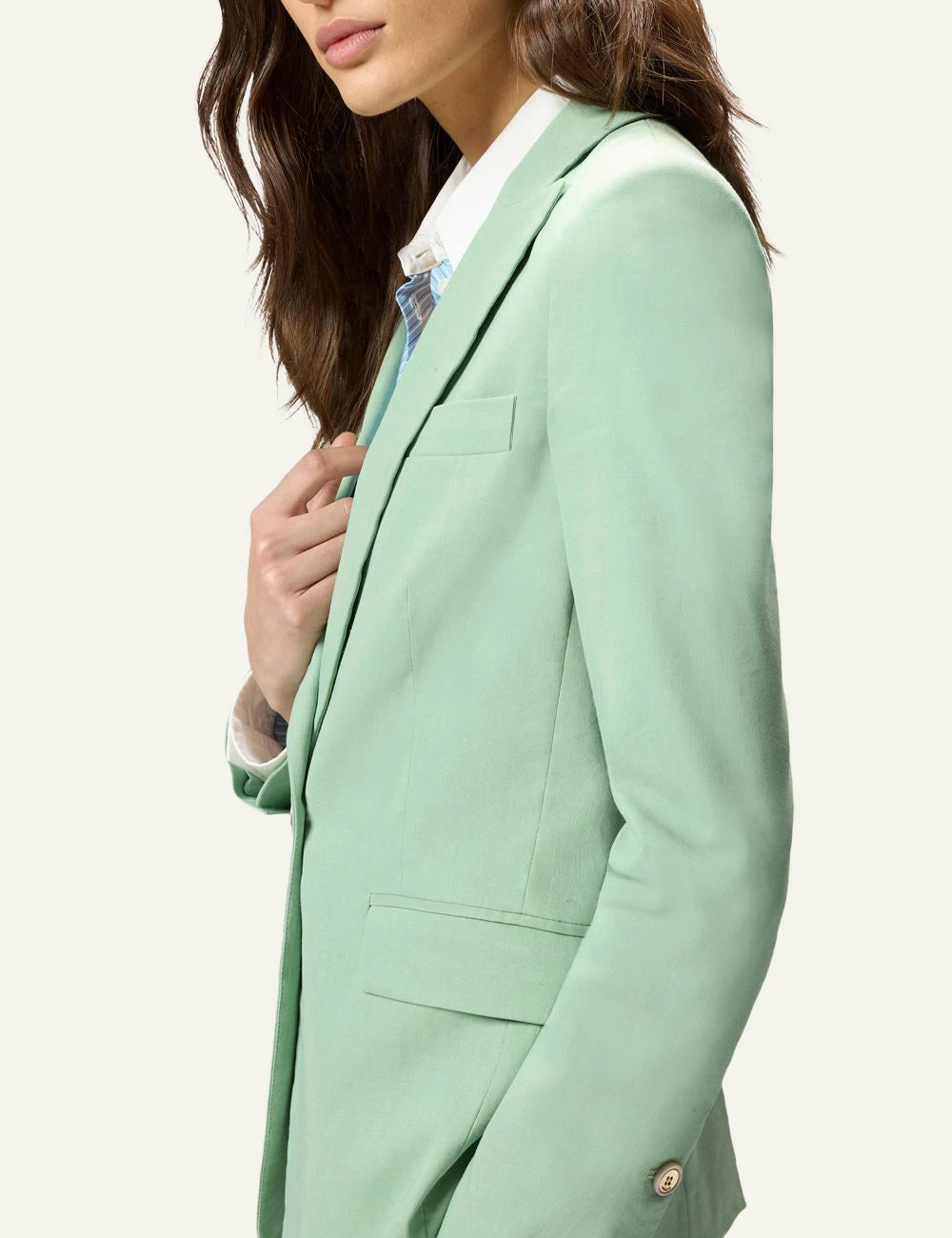 Pinko mint green blazer linen viscose single button side view
