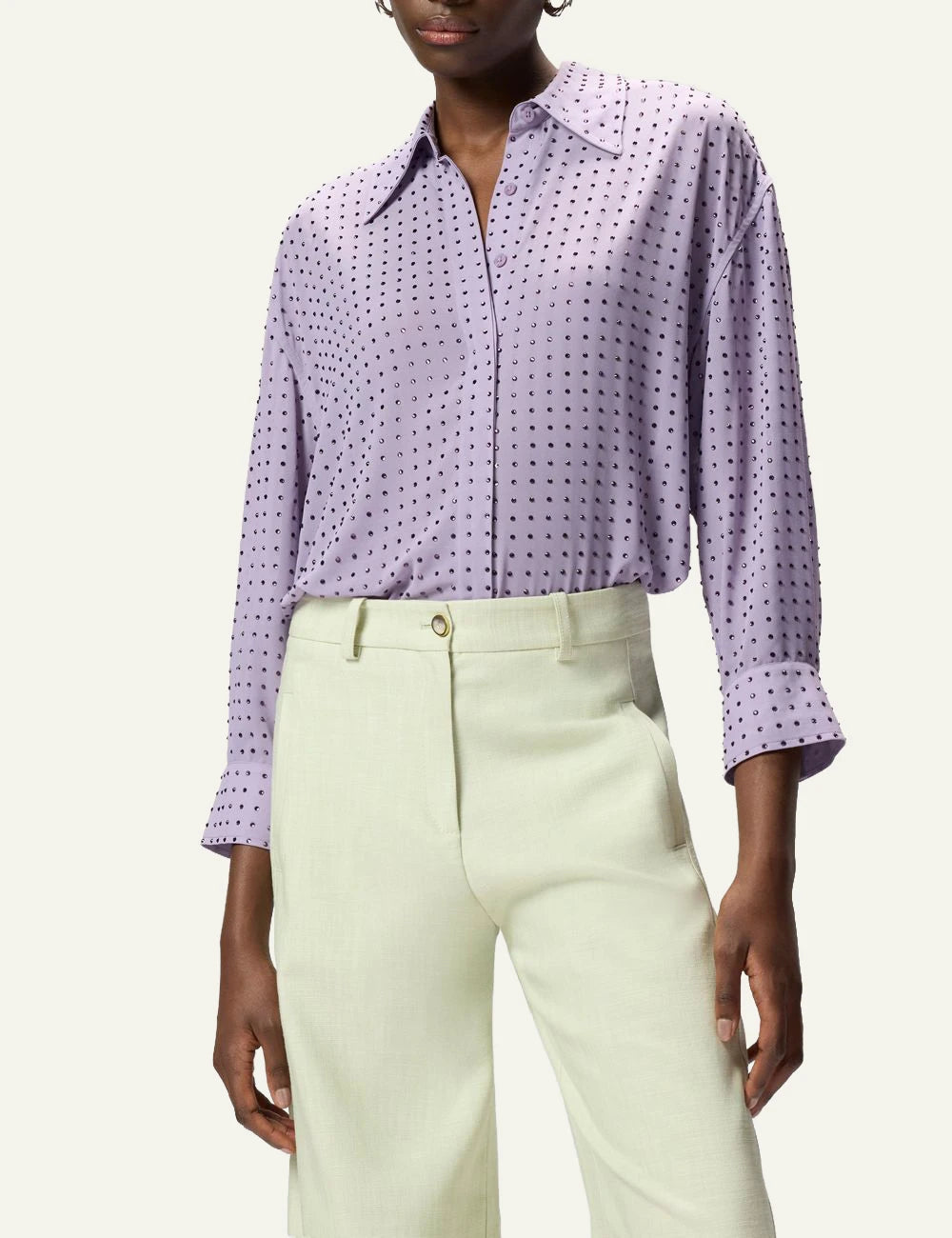 Pinko Oliva shirt lilac georgette me strass embellished front model view