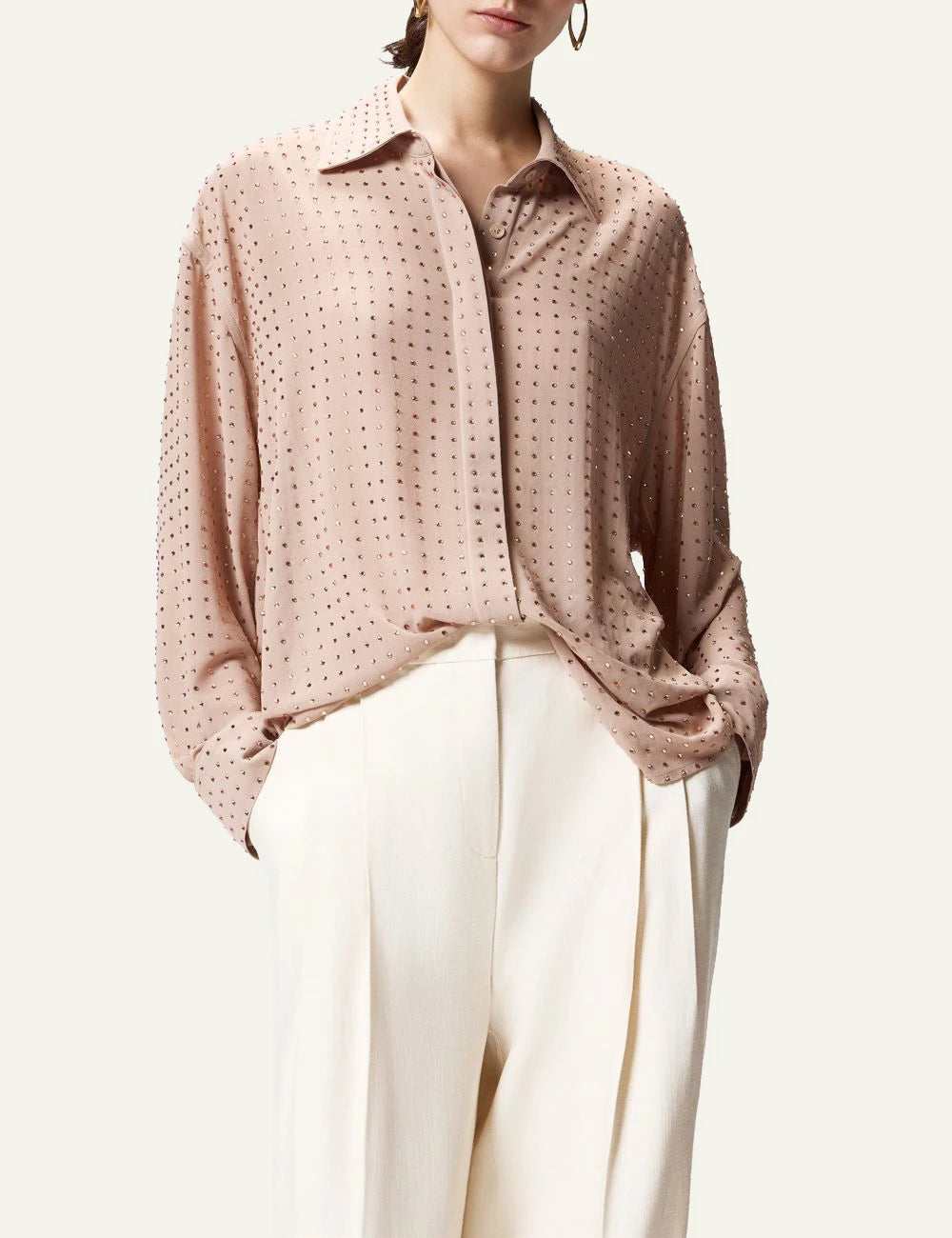 Pinko Oliva shirt Pink georgette me strass embellished front model view