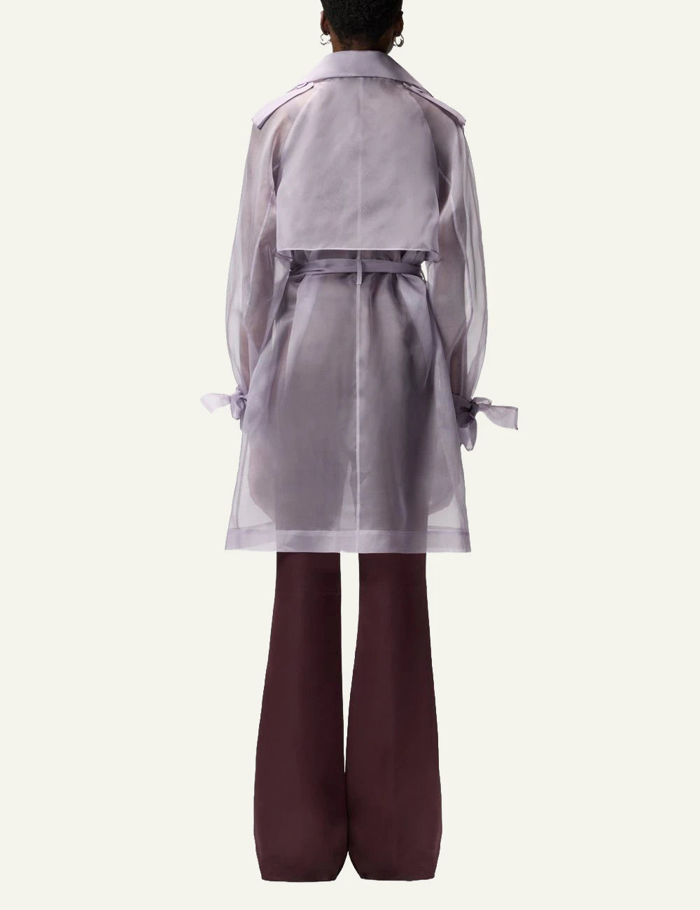 Pinko organza silk trench lilac sheer belt back view