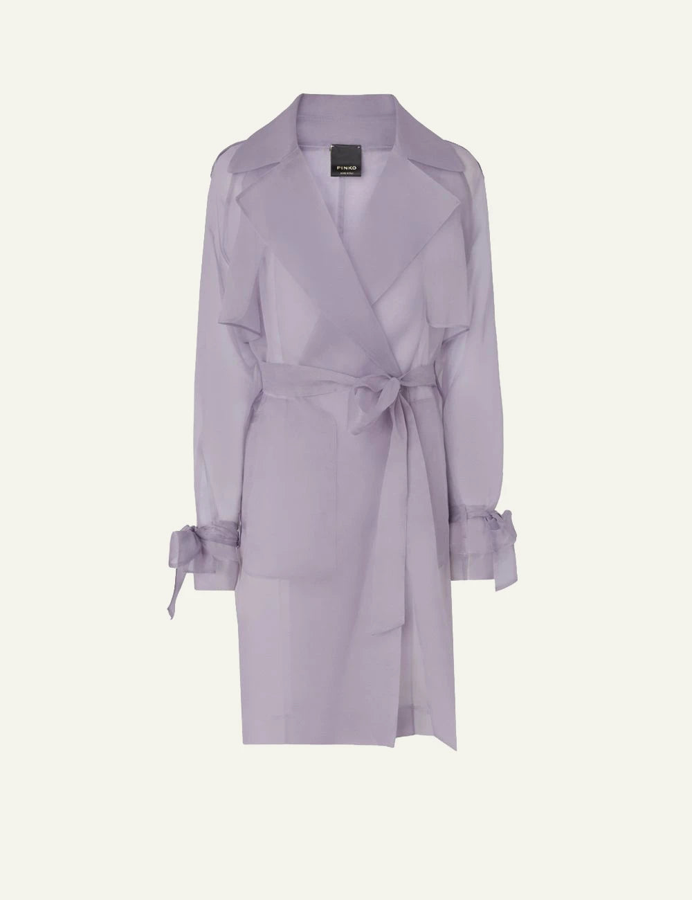Pinko organza silk trench lilac sheer belt front flat view