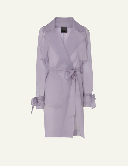 Pinko organza silk trench lilac sheer belt front flat view