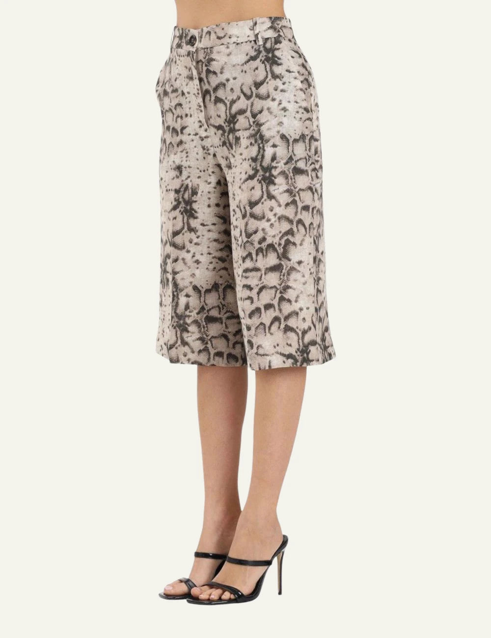 Pinko python print linen bermuda high waist wide leg front model view