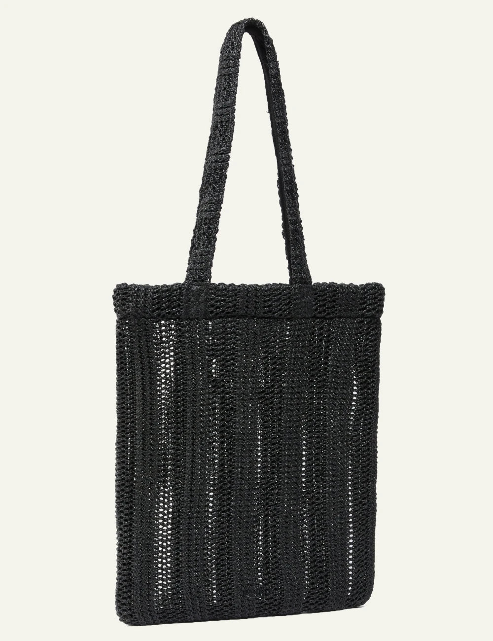 Pinko raffia tote bag black perforated knit Love Birds back view