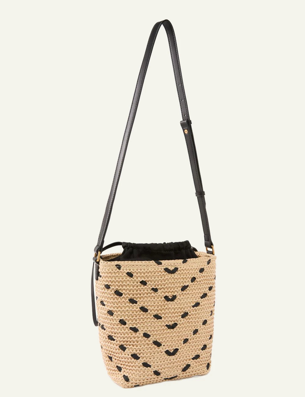 Pinko rafia bucket bag mini beige zig zag pattern crossbody back