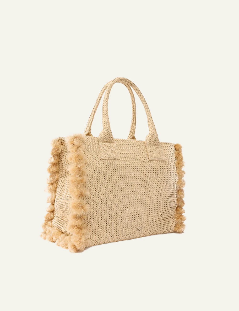 Pinko rafia shopper bag beige medium fringe logo back