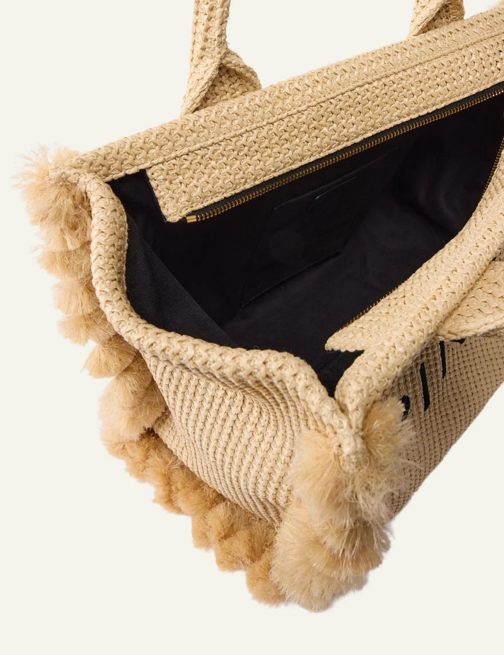 Pinko rafia shopper bag beige medium fringe logo top