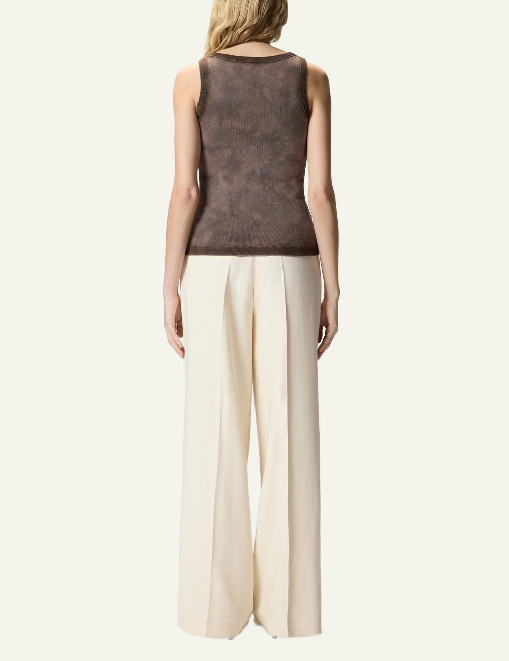 Pinko ribbed tank top brown maltinto strass logo back view
