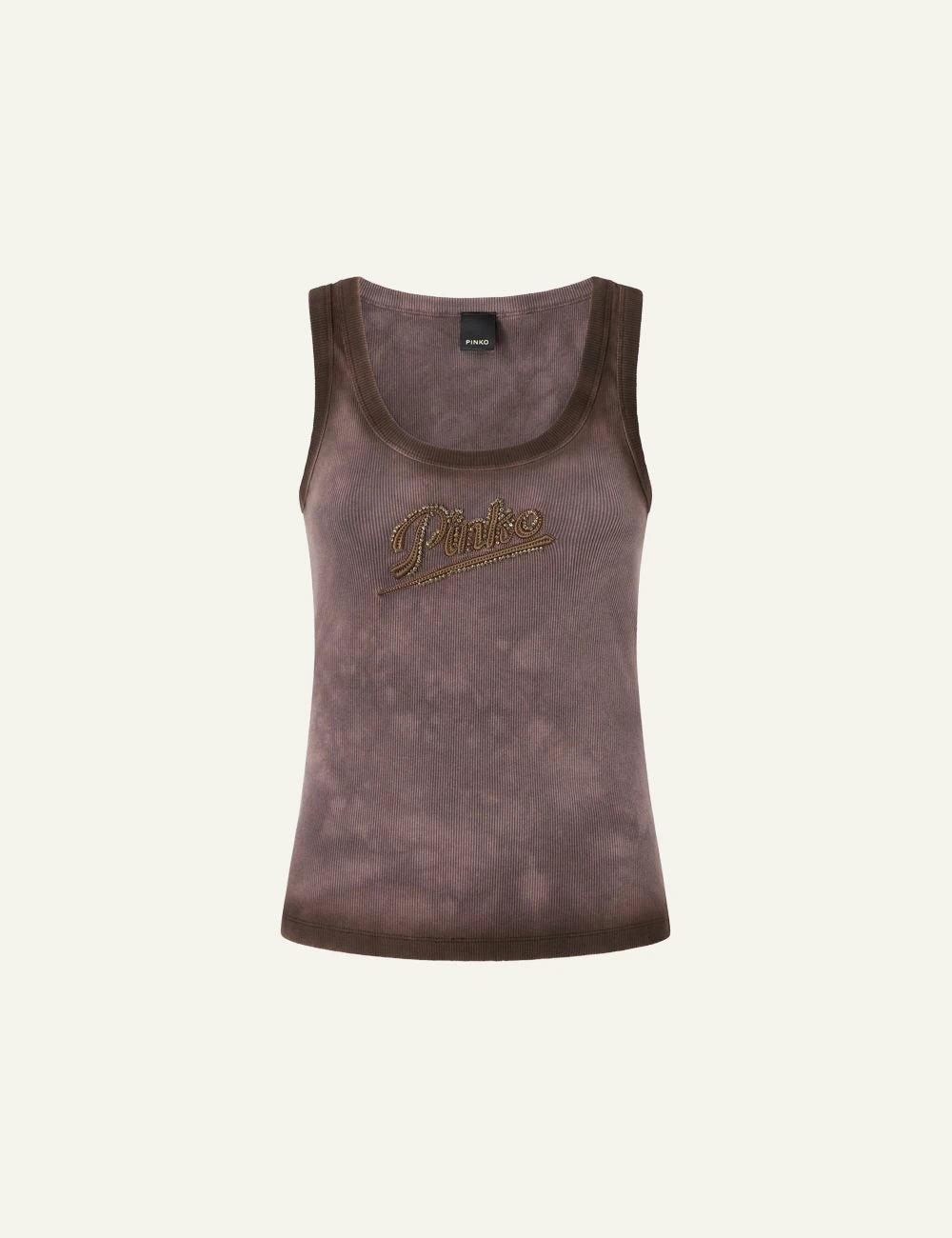 Pinko ribbed tank top brown maltinto strass logo front flat view
