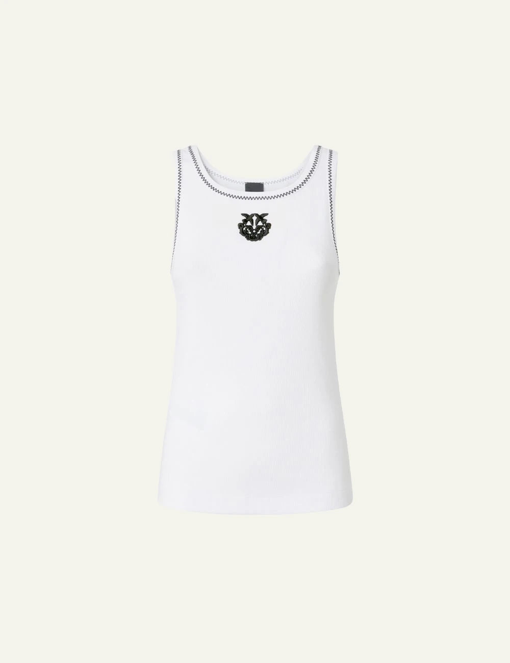 Pinko ribbed tank top white Love Birds logo contrast stitching front flat view