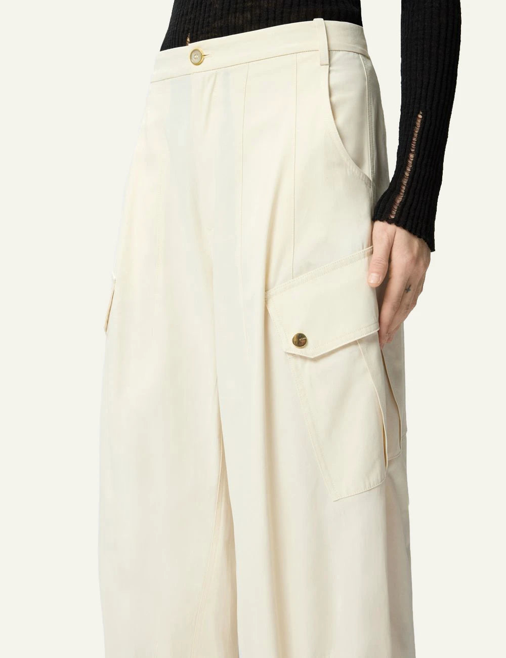 Pinko Rosalin wide leg cargo trousers cream side detail view