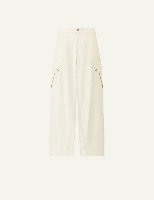 Pinko Rosalin wide leg cargo trousers cream front view