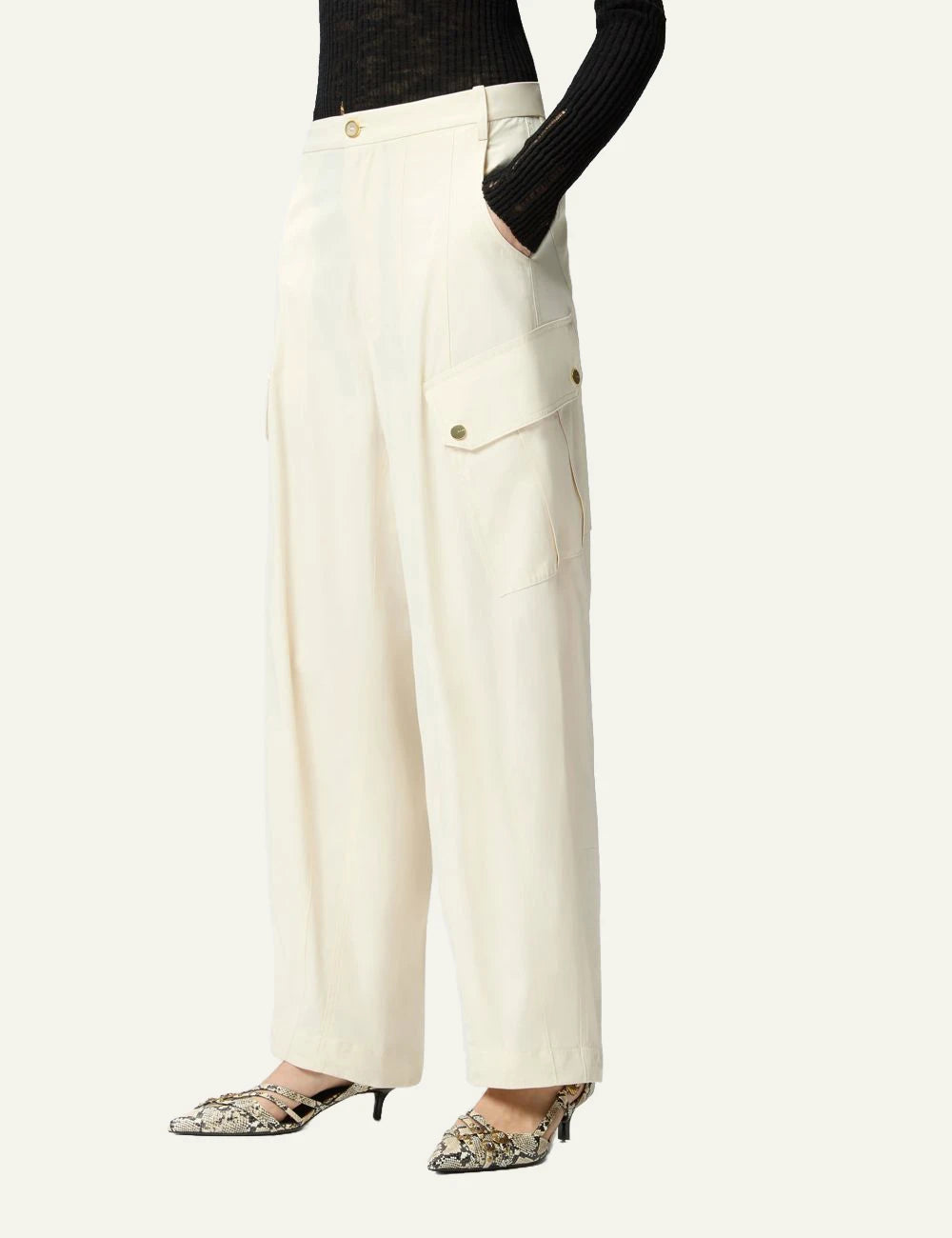 Pinko Rosalin wide leg cargo trousers cream side view