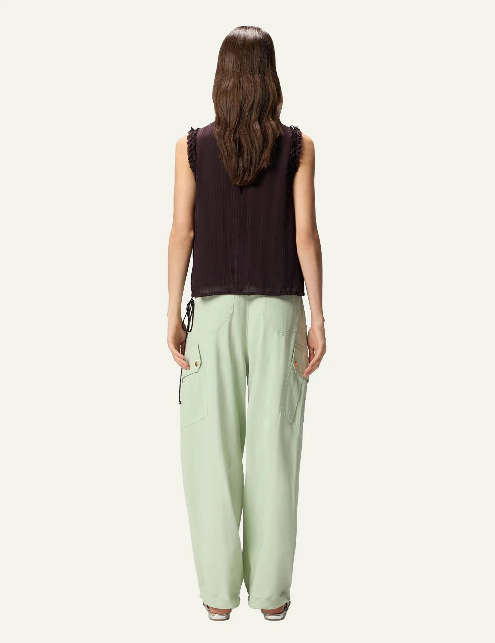 Pinko Rosalin wide leg cargo trousers light green back view