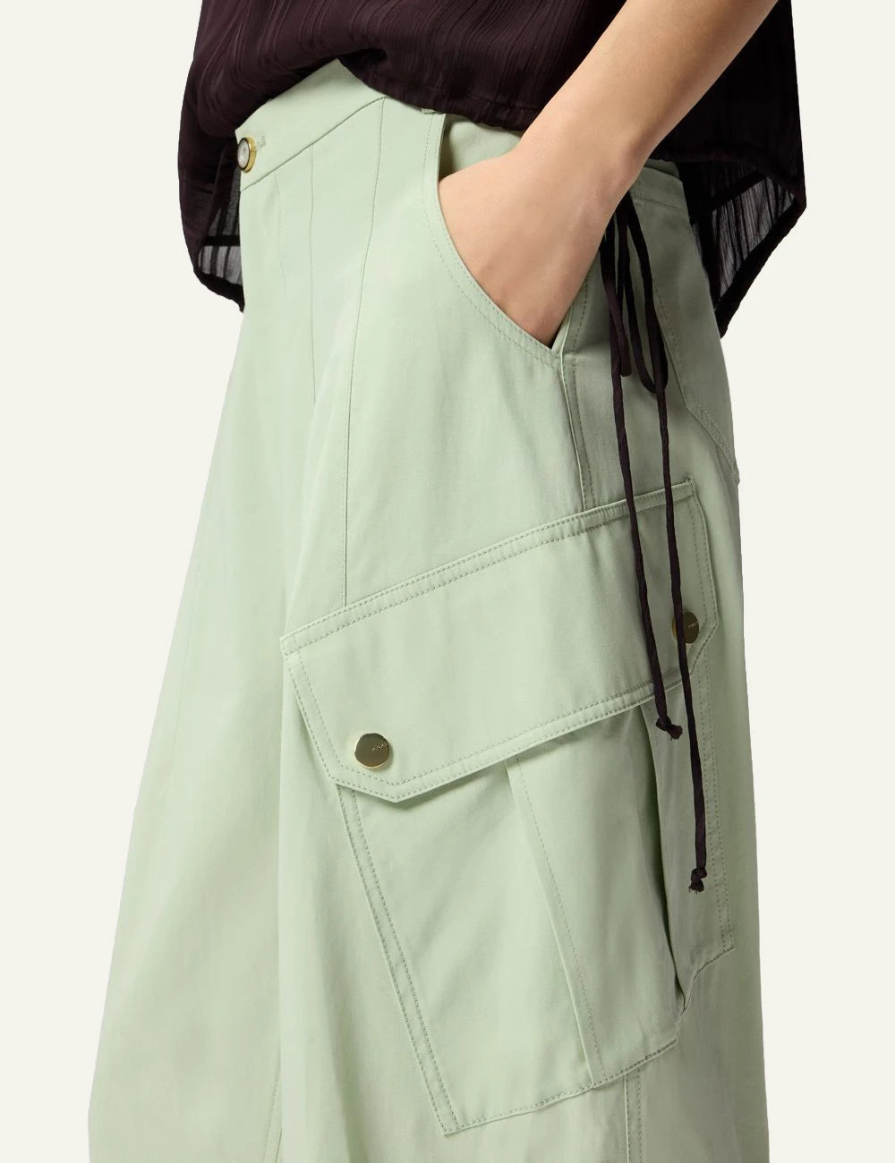 Pinko Rosalin wide leg cargo trousers light green side view