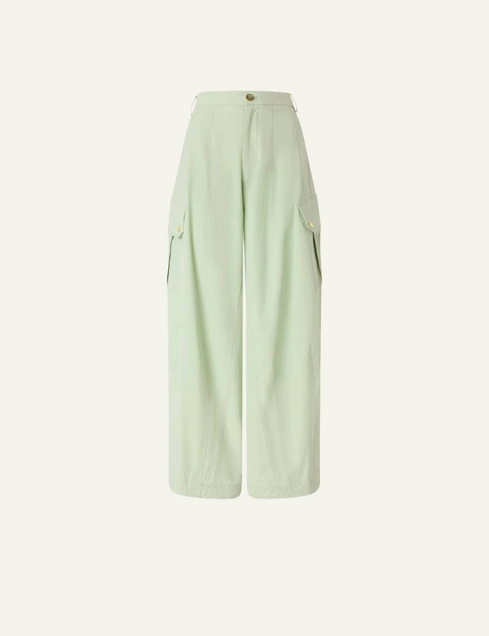 Pinko Rosalin wide leg cargo trousers light green front view