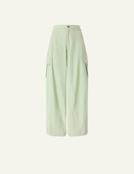Pinko Rosalin wide leg cargo trousers light green front view