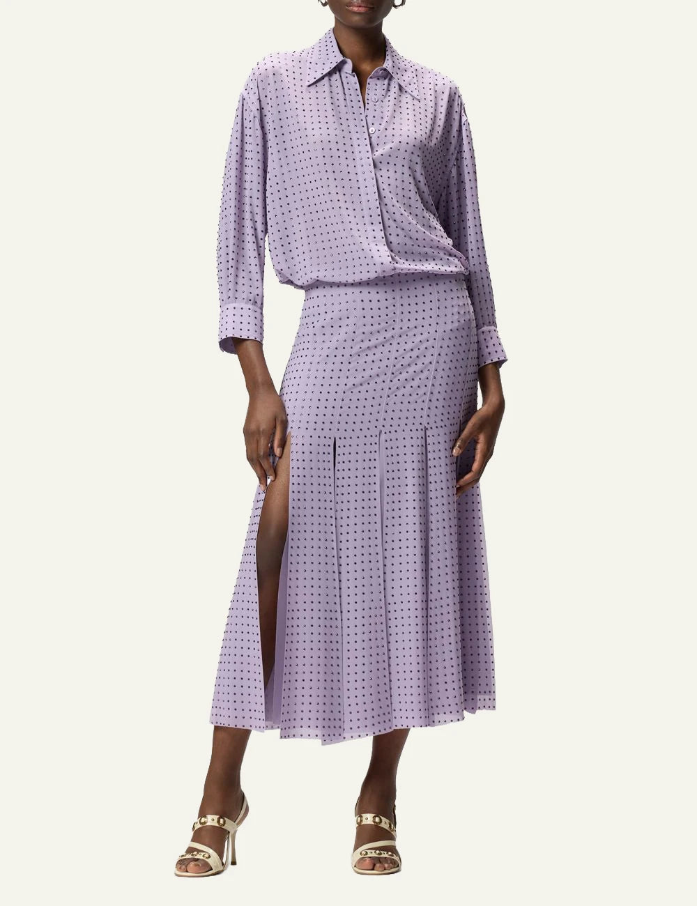 Pinko Rucola skirt lilac midi me strass embellished front full body view