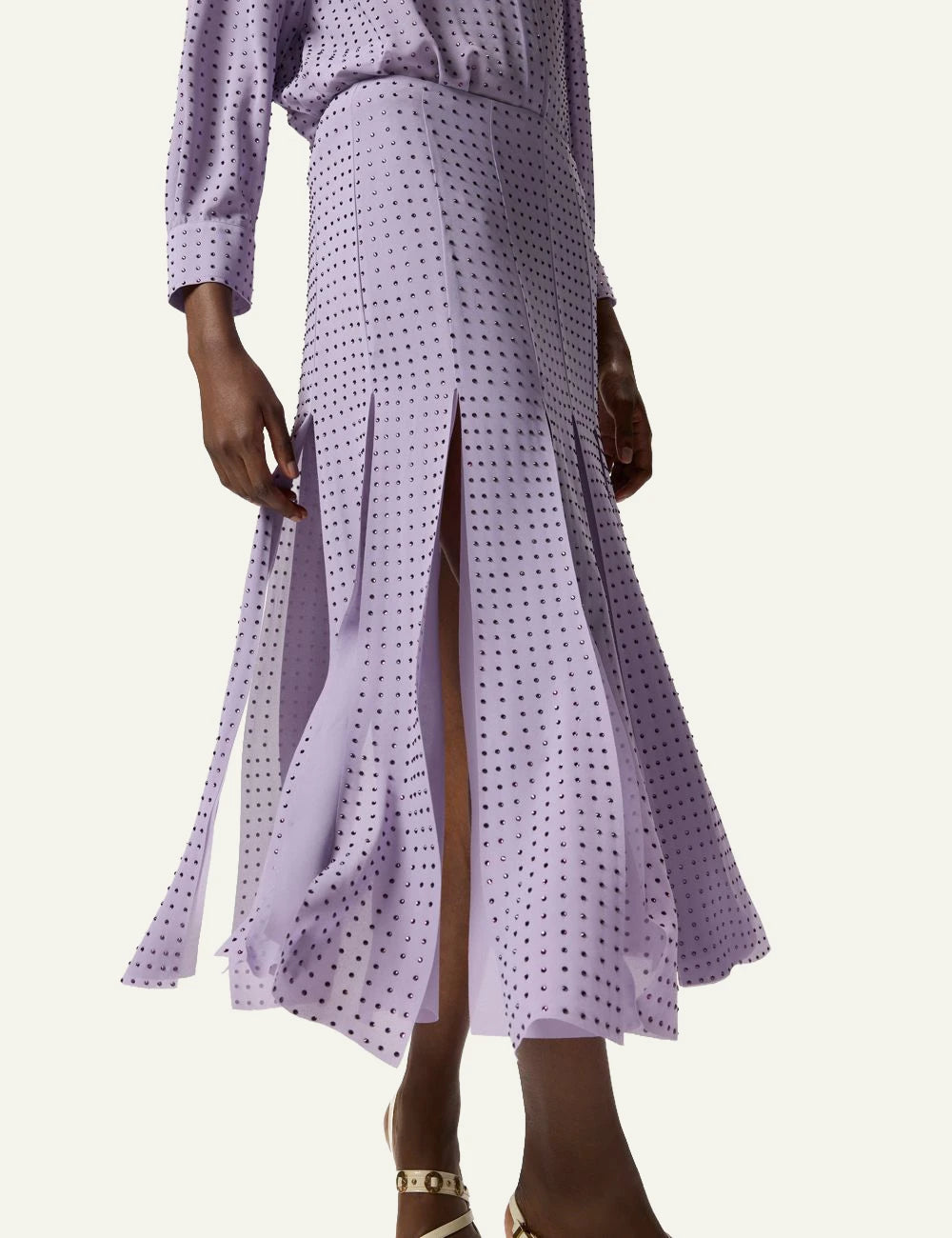 Pinko Rucola skirt lilac midi me strass embellished side detail view