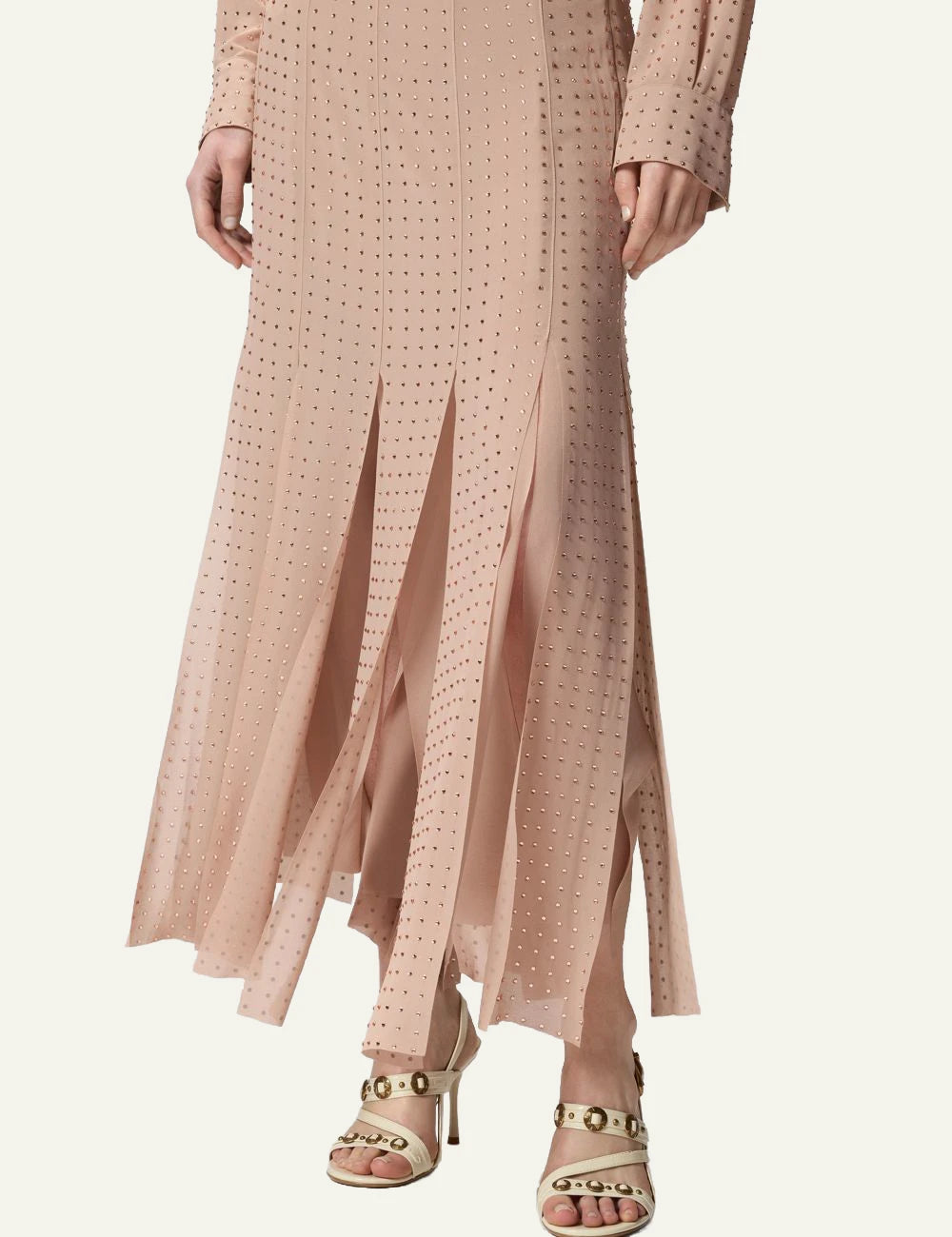 Pinko Rucola skirt pink midi me strass embellished front model view