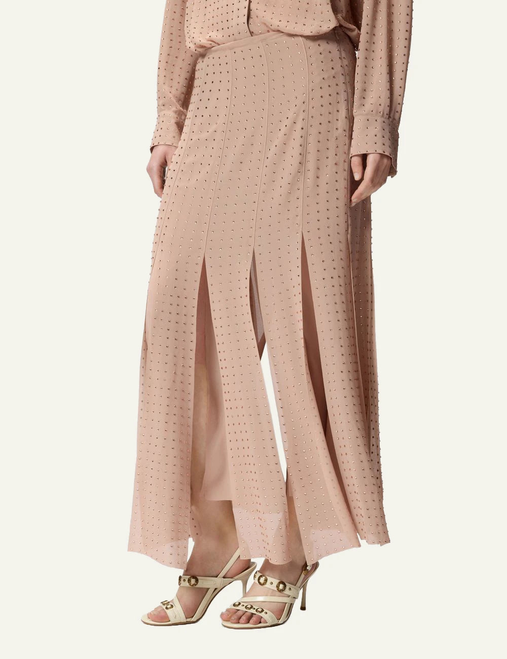 Pinko Rucola skirt pink midi me strass embellished side view
