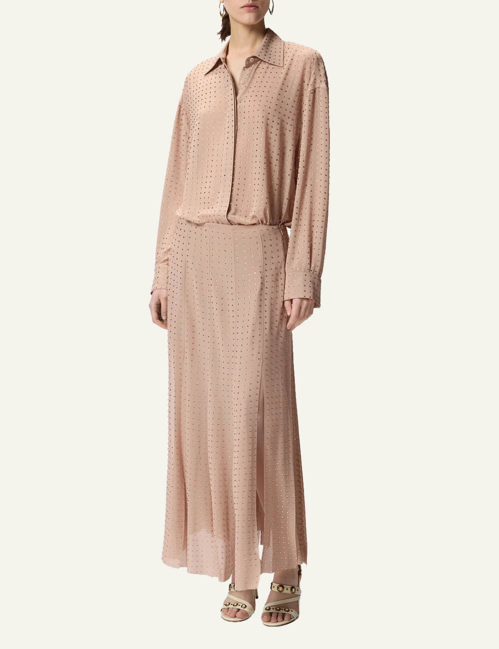 Pinko Rucola skirt pink midi me strass embellished front full body view