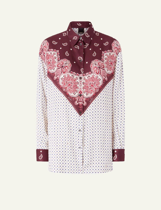 Pinko scarf print shirt viscose twill bandana pattern long sleeve front flat view