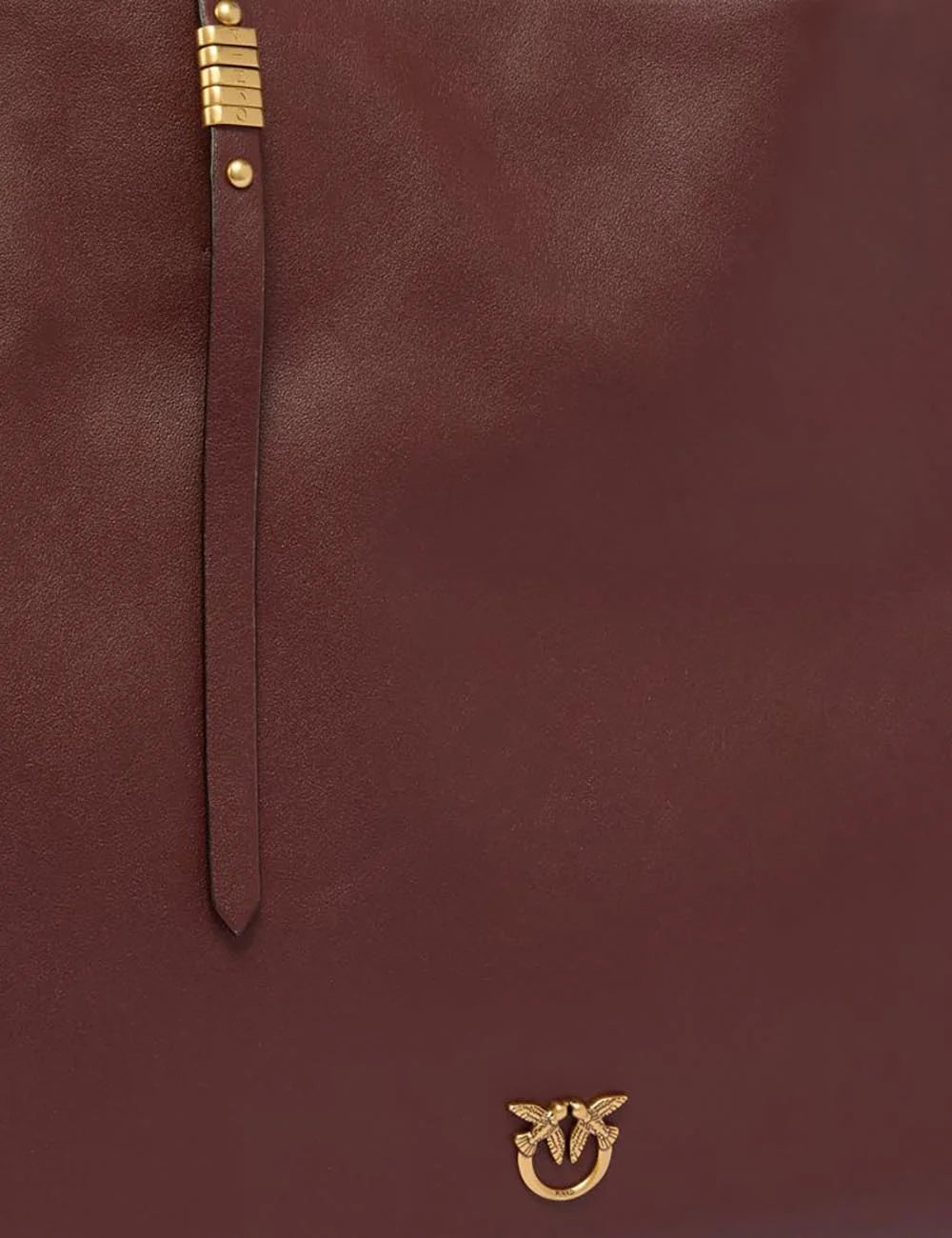 Pinko shopper bag brown leather medium elongated shoulder bag front detail view