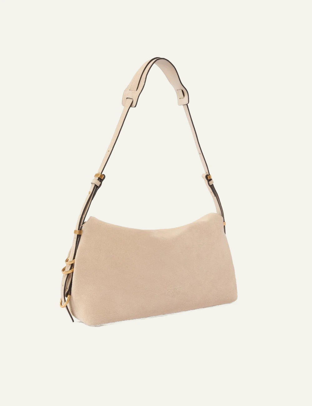 PINKO SADDLE BAGUETTE MINI SUEDE BEIGE-GRIGIO FUMO-ANTIQUE GOLD