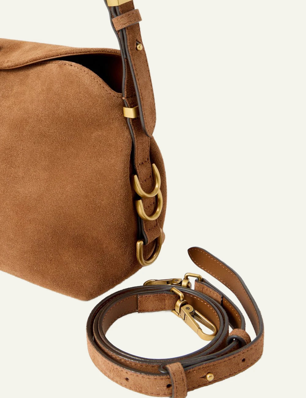 Pinko shoulder bag brown suede adjustable strap side view
