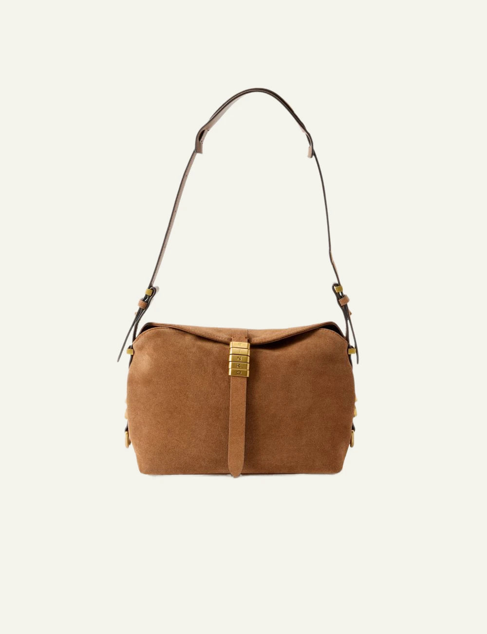 Pinko shoulder bag brown suede adjustable strap front view