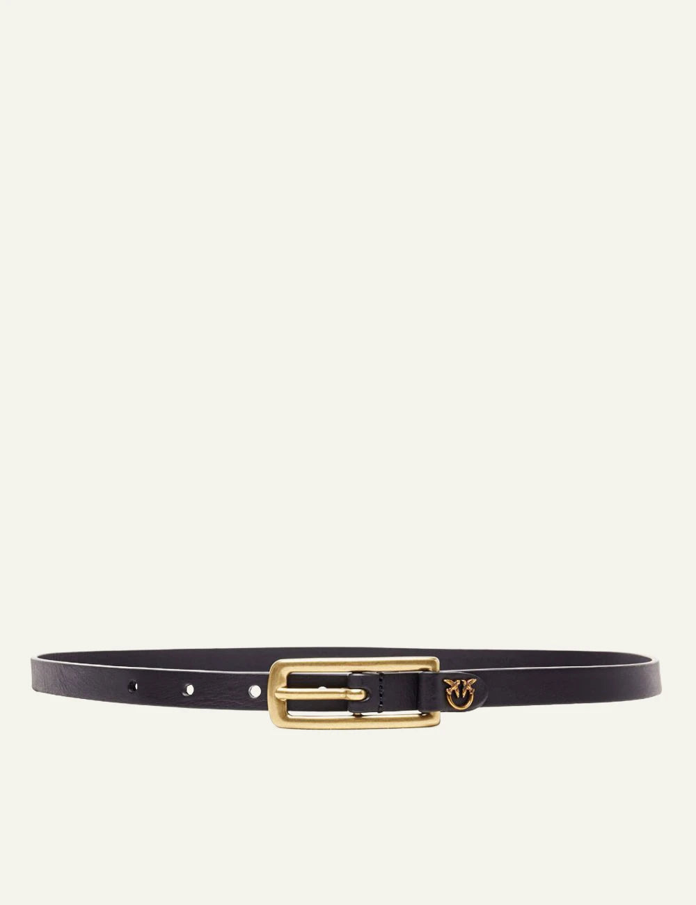 Pinko skinny belt black leather gold buckle Love Birds detail front view