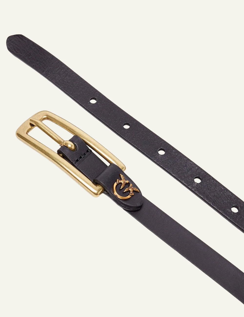 Pinko skinny belt black leather gold buckle Love Birds detail front detail view