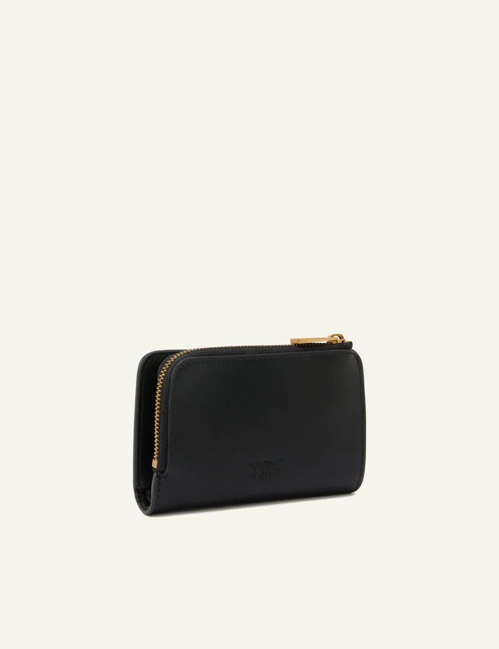 Pinko small wallet black leather me Love Birds logo zip coin compartment back view