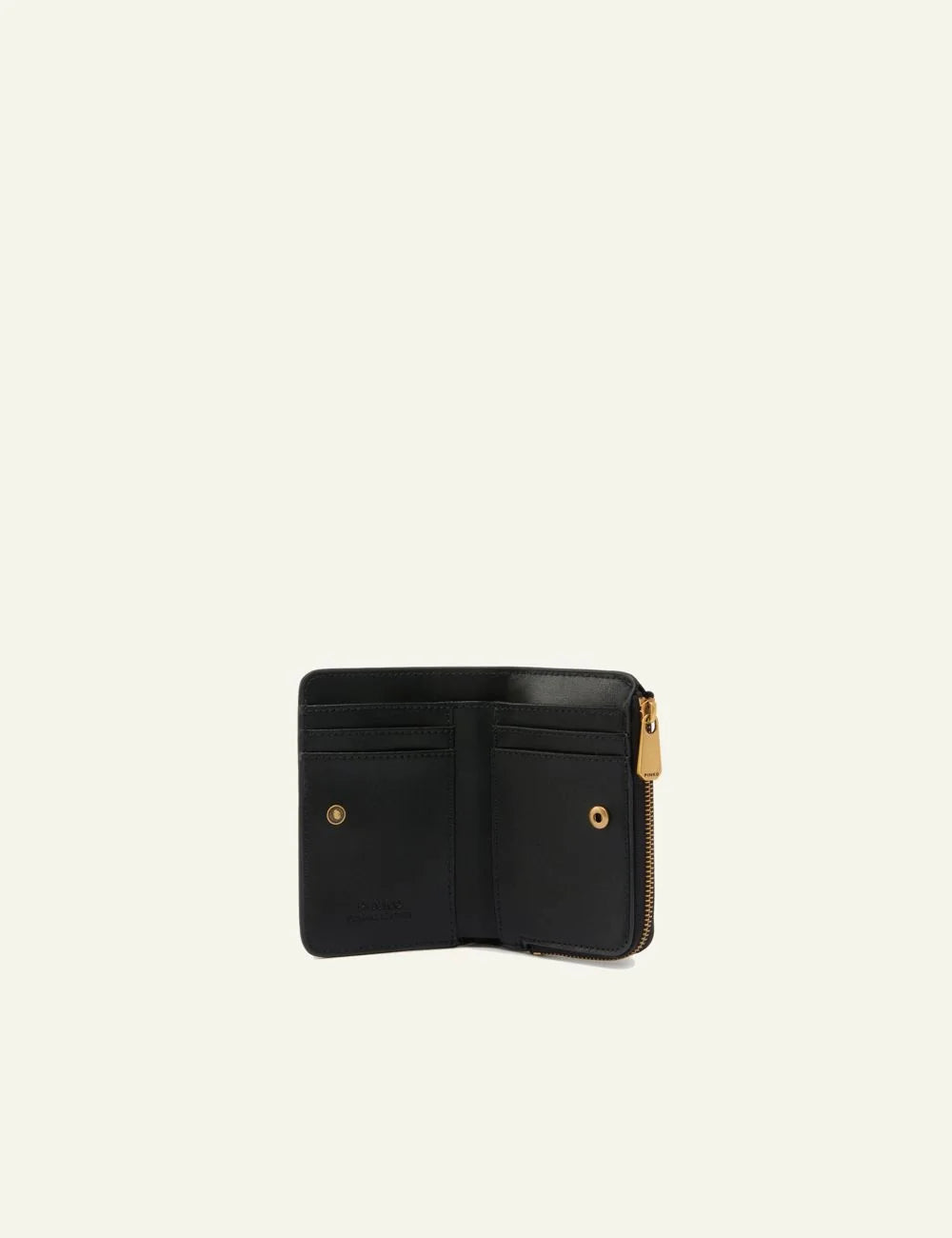 Pinko small wallet black leather me Love Birds logo zip coin compartment top view