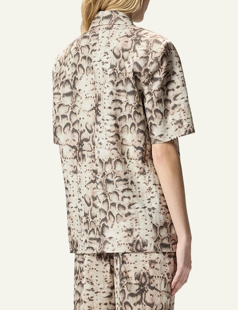 Pinko blazer snake print beige short sleeve back view