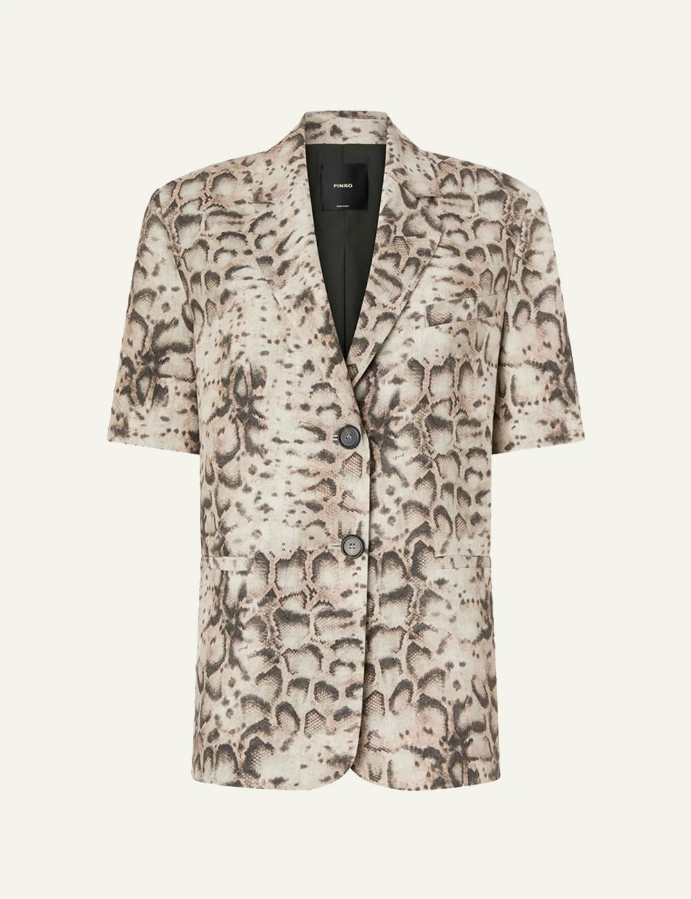 Pinko blazer snake print beige short sleeve front flat view