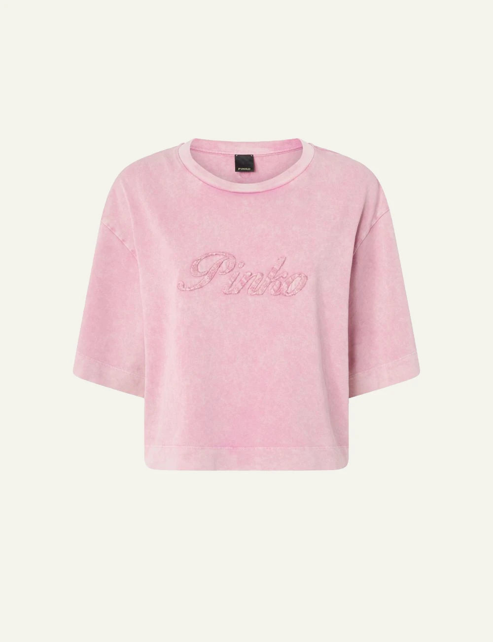Pinko Suzanna cropped t-shirt pink marble effect front view
