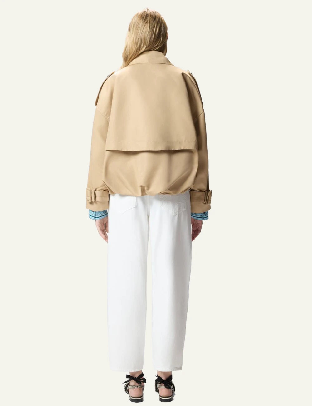 Pinko Triscia short trench coat beige double breasted back view
