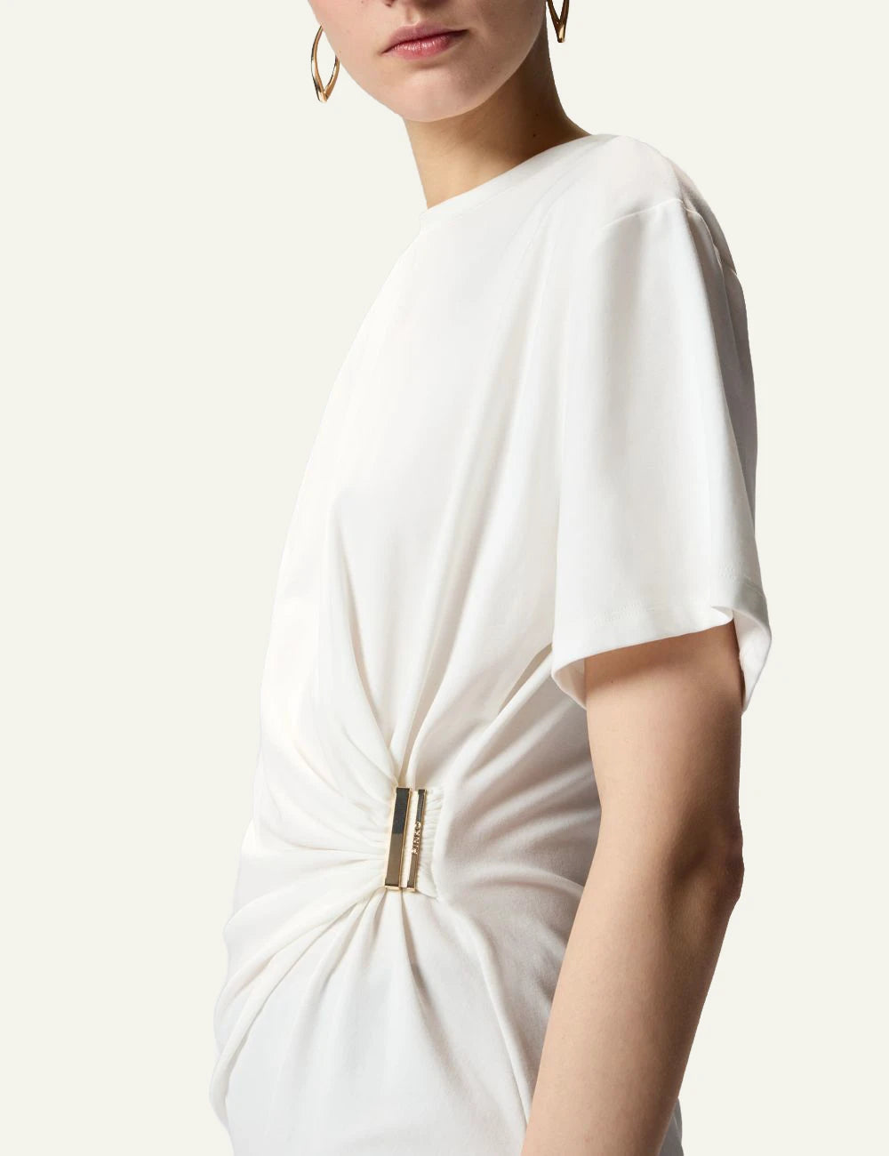 Pinko T-shirt white supima cotton draped gold detail side view