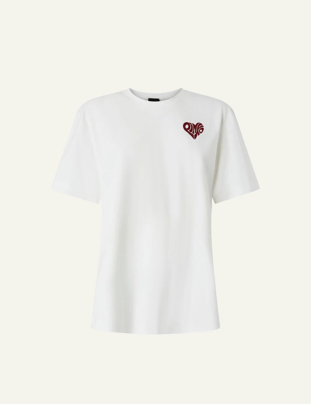 Pinko white t-shirt cotton heart logo strass chest front flat view