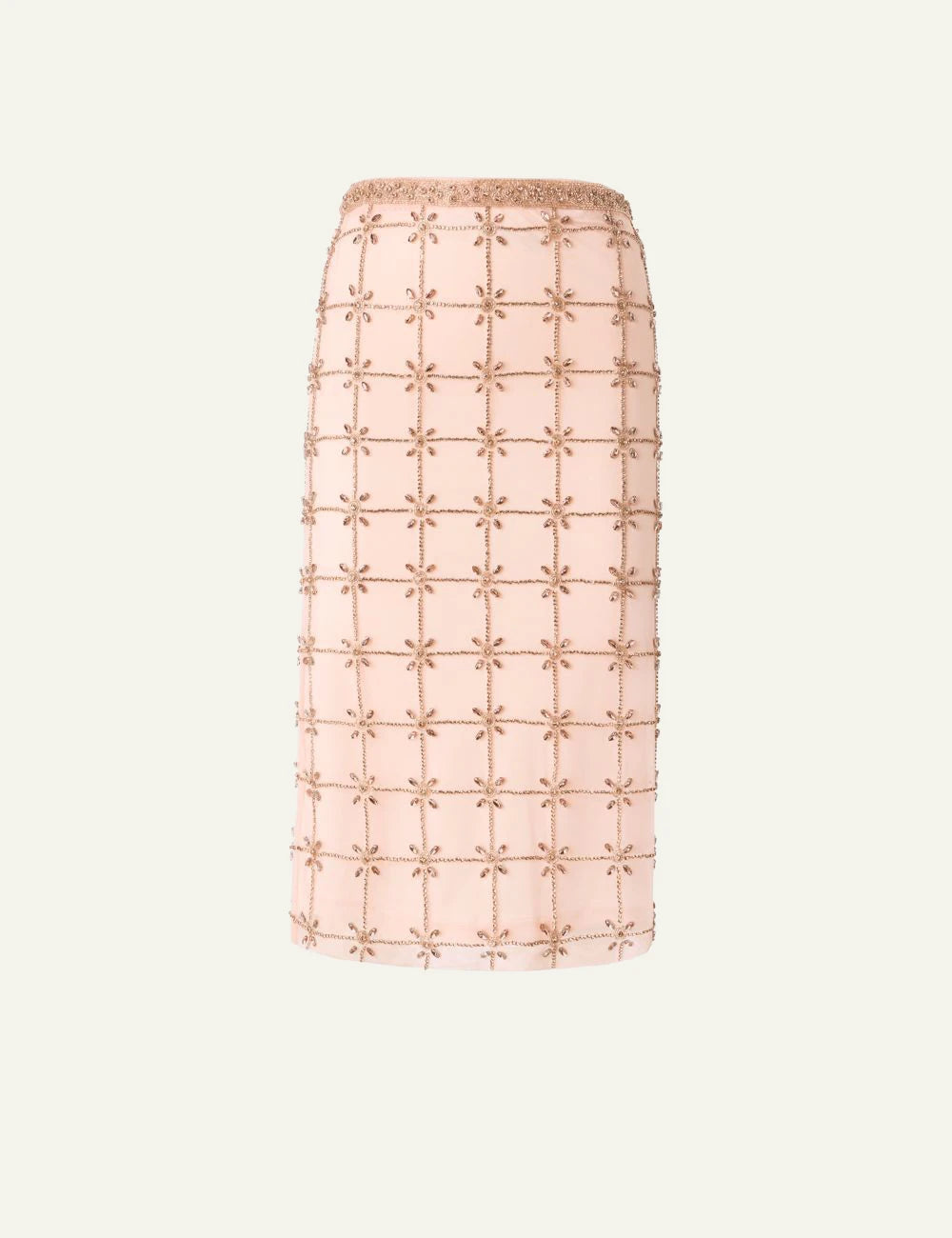 Pinko tulle skirt beige embroidered crystals beads midi front flat view