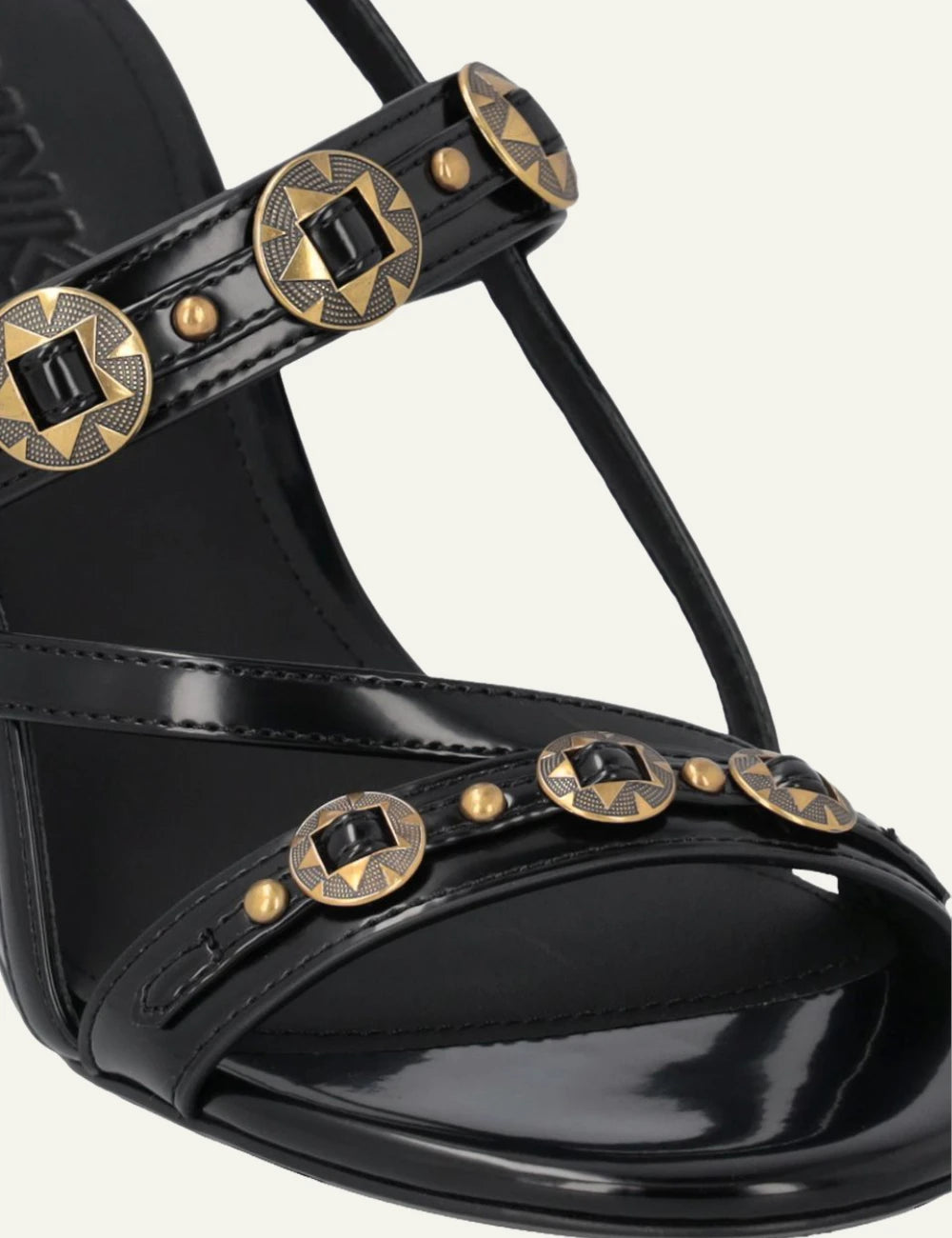 Pinko Vanda 01 black high heel slingback sandals with studs detail view