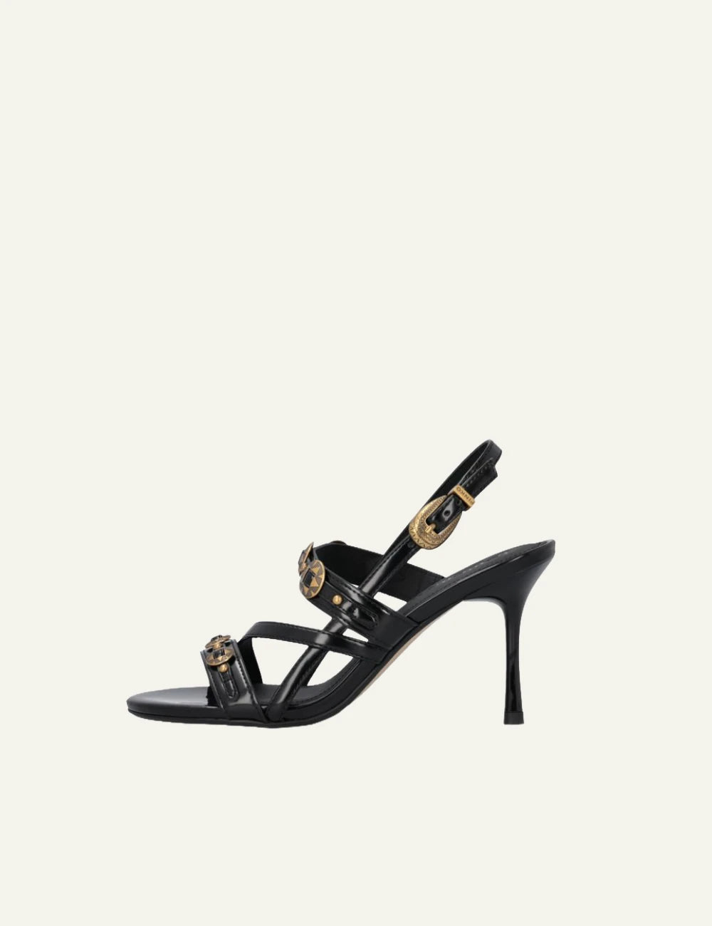 Pinko Vanda 01 black high heel slingback sandals with studs profile view