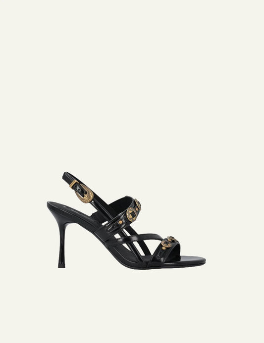 Pinko Vanda 01 black high heel slingback sandals with studs side view