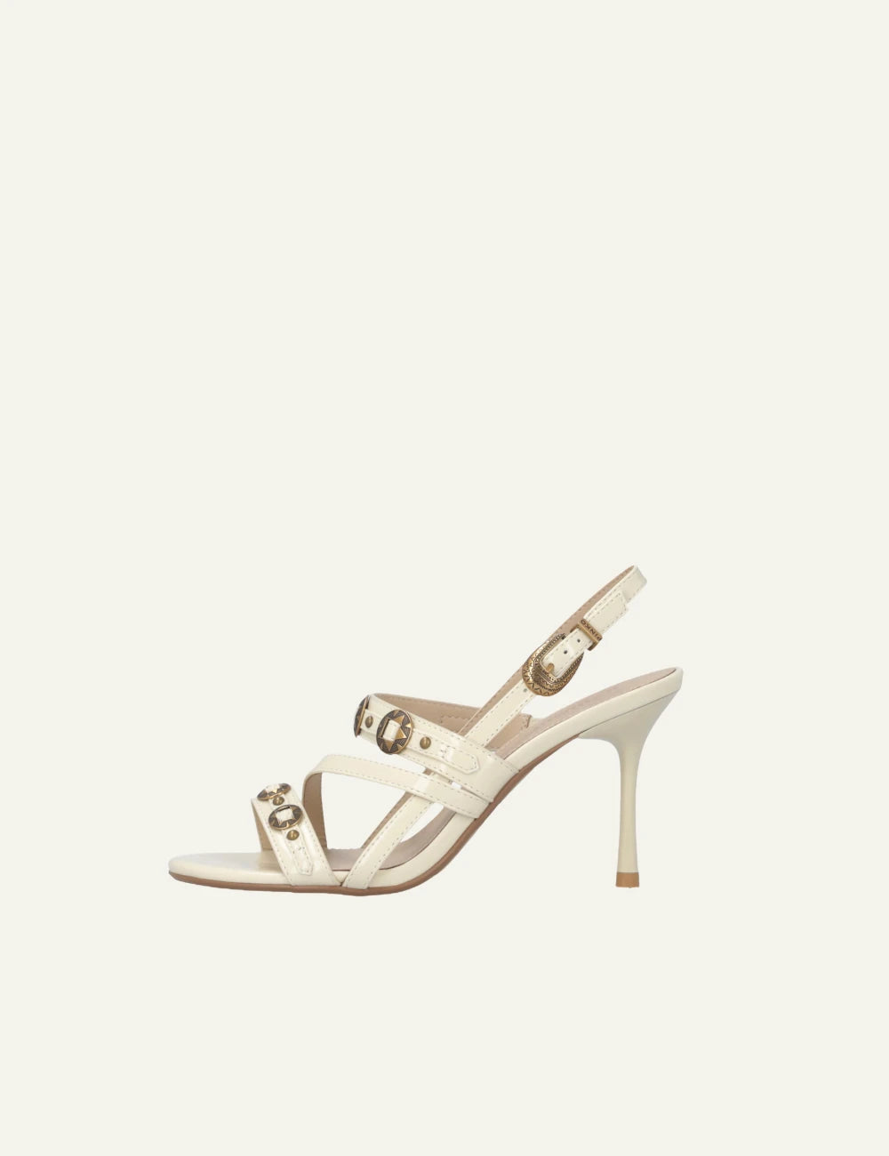 Pinko Vanda 01 cream high heel slingback sandals with studs profile view